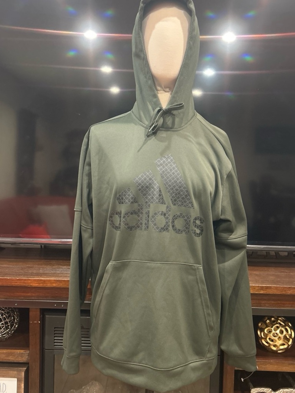 adidas Olive Green Pullover Hoodie with Logo